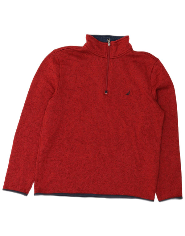 Nautica Sweat-shirt à col zippé pour homme en polyester moucheté bordeaux Taille L