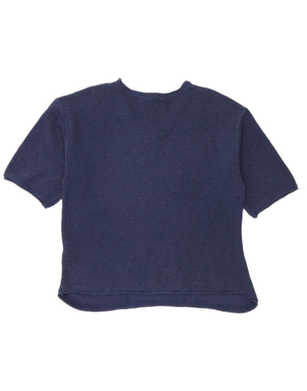 Zara T-Shirt Femme Top UK 14 Coton Bleu Marine Moyen