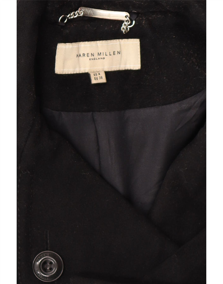KAREN MILLEN Trench Femme UK 8 Petite Laine Noire