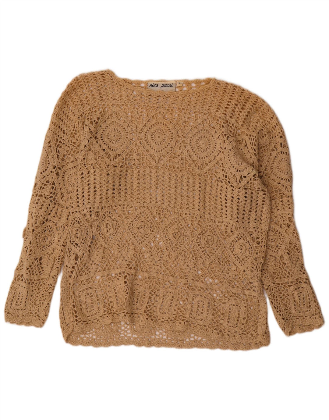 VINTAGE Femmes Surdimensionné Col Bateau Pull Pull UK 10 Petit Beige