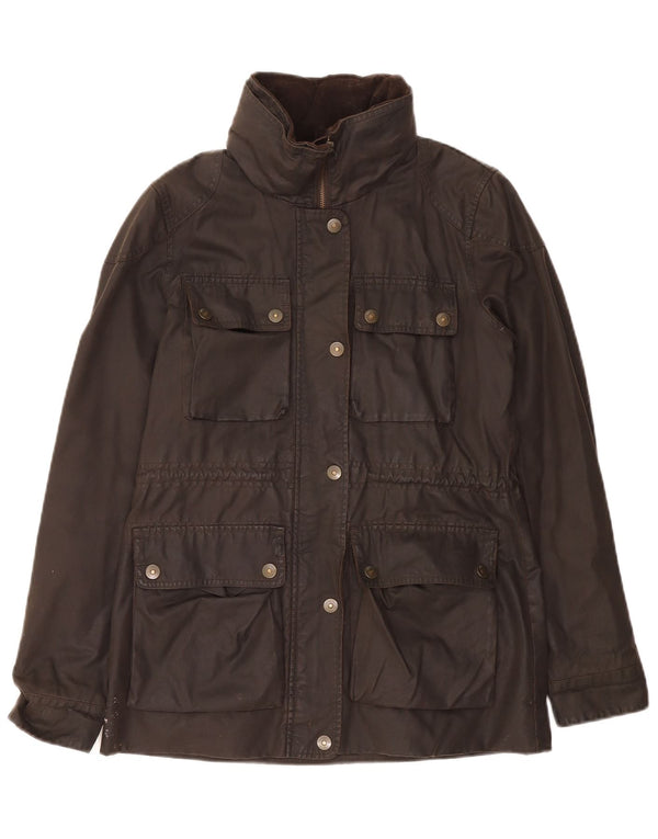 Fat Face Womens Hooded Waxed Cotton Jacket UK 10 Small Brown Cotton