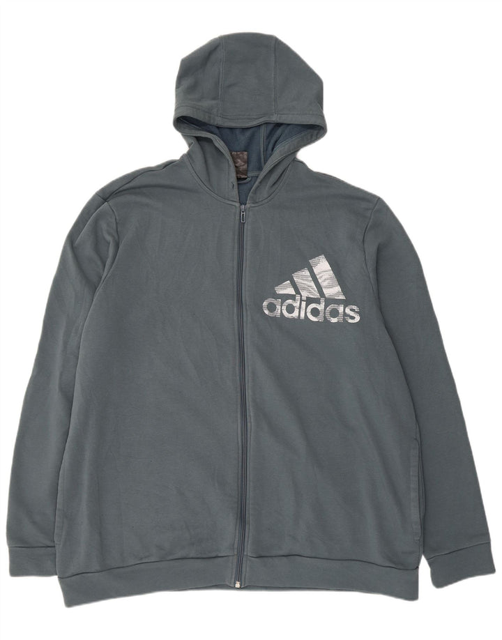 ADIDAS Pull à capuche zippé graphique pour homme 2XL Bleu Coton
