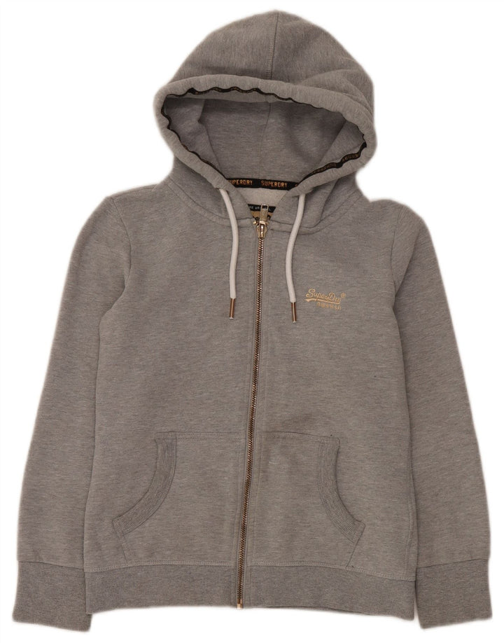 Superdry Pull à capuche zippé pour femme UK 12 Coton gris moyen