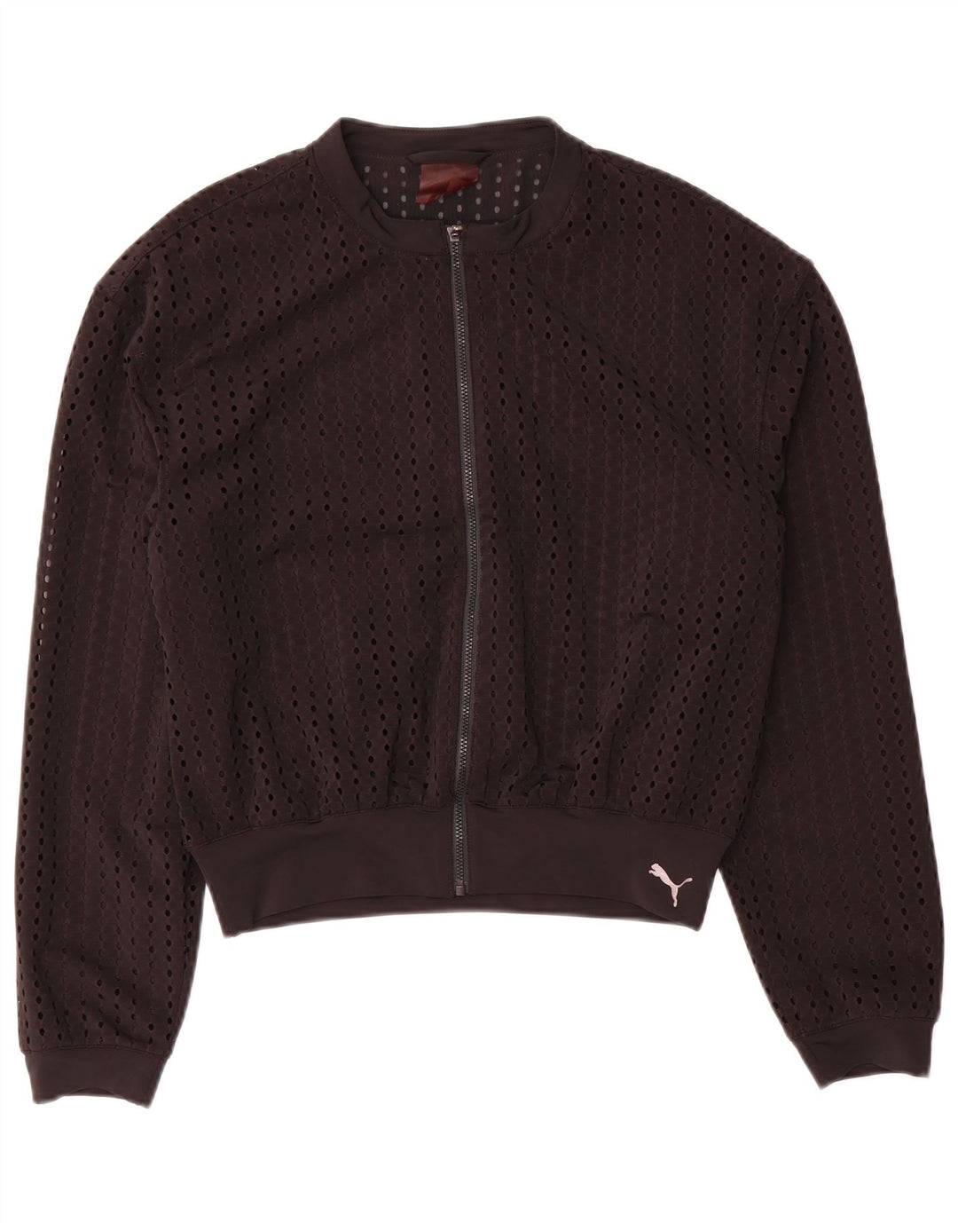PUMA Womens Oversized Crop Graphic Tracksuit Top Jacket UK 10 Small Black