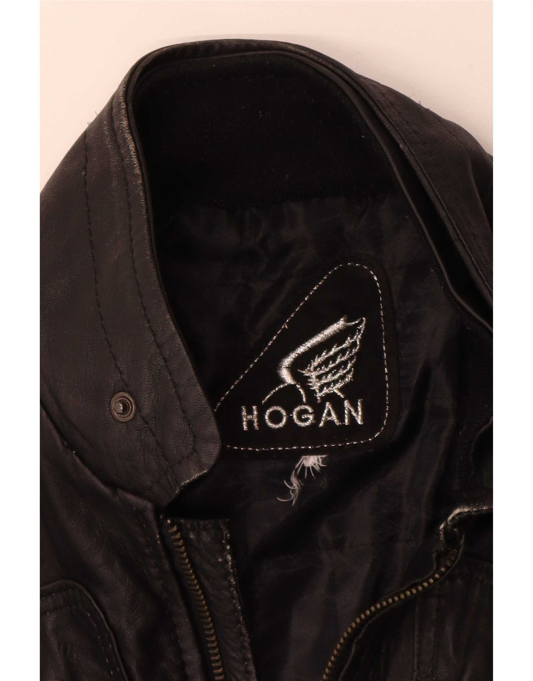 Hogan Veste de motard en cuir pour femme UK 12 Medium Noir