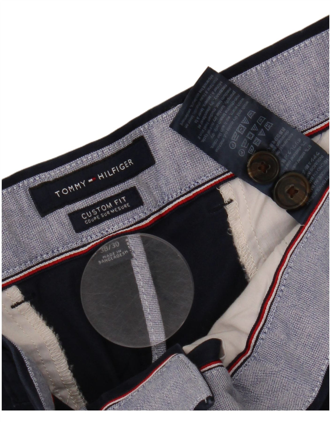 TOMMY HILFIGER Pantalon Chino Coupe Personnalisée Homme W38 L30 Bleu Marine Coton