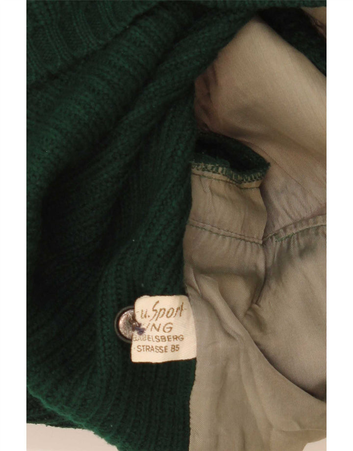 vintage Homme Cuir Cardigan Pull EU 50 Vert Moyen