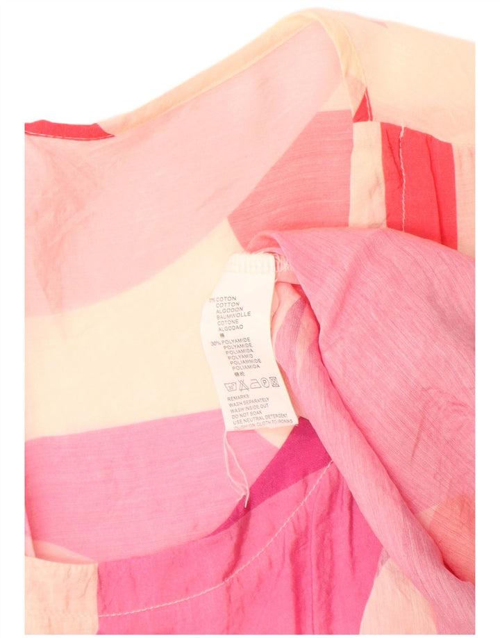vintage Femmes Voir à travers le chemisier graphique Top UK 14 Colorblock rose moyen