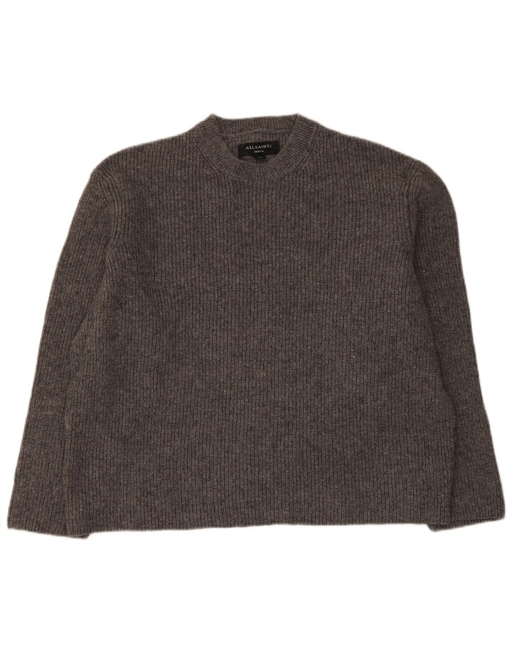 All Saints Pull surdimensionné à col rond pour femme UK 14 Laine gris moyen