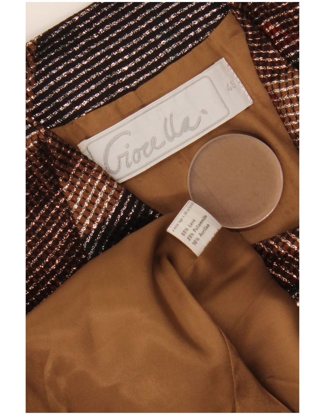 VINTAGE Veste Blazer 1 Bouton Femme IT 46 Grand Géométrique Multicolore