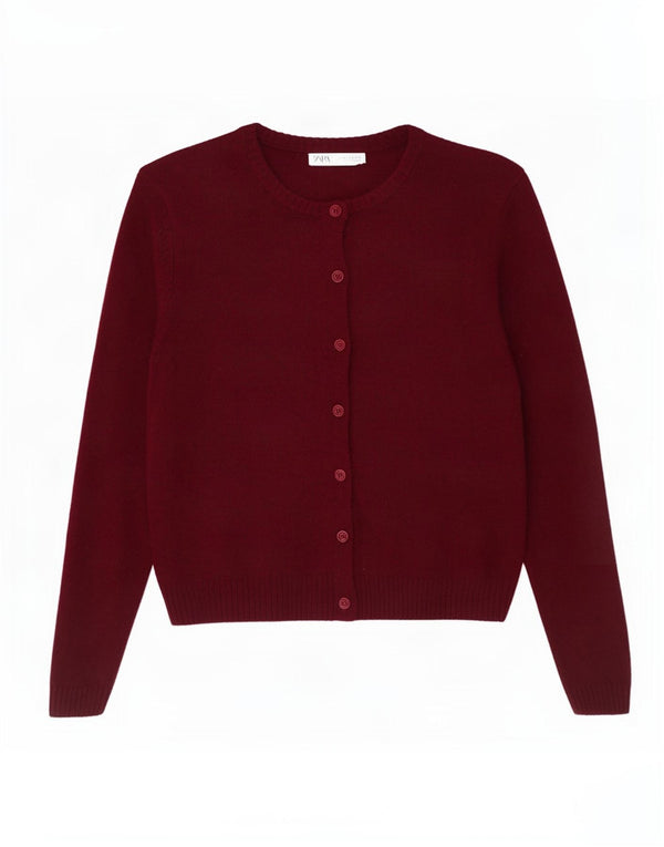 Zara Cardigan Femme Pull UK 18 XL Laine Bordeaux
