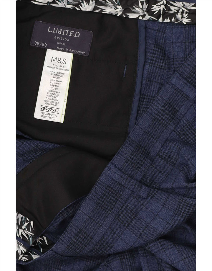 Marks & Spencer Pantalon de costume skinny pour homme W36 L33 Bleu marine à carreaux Polyester