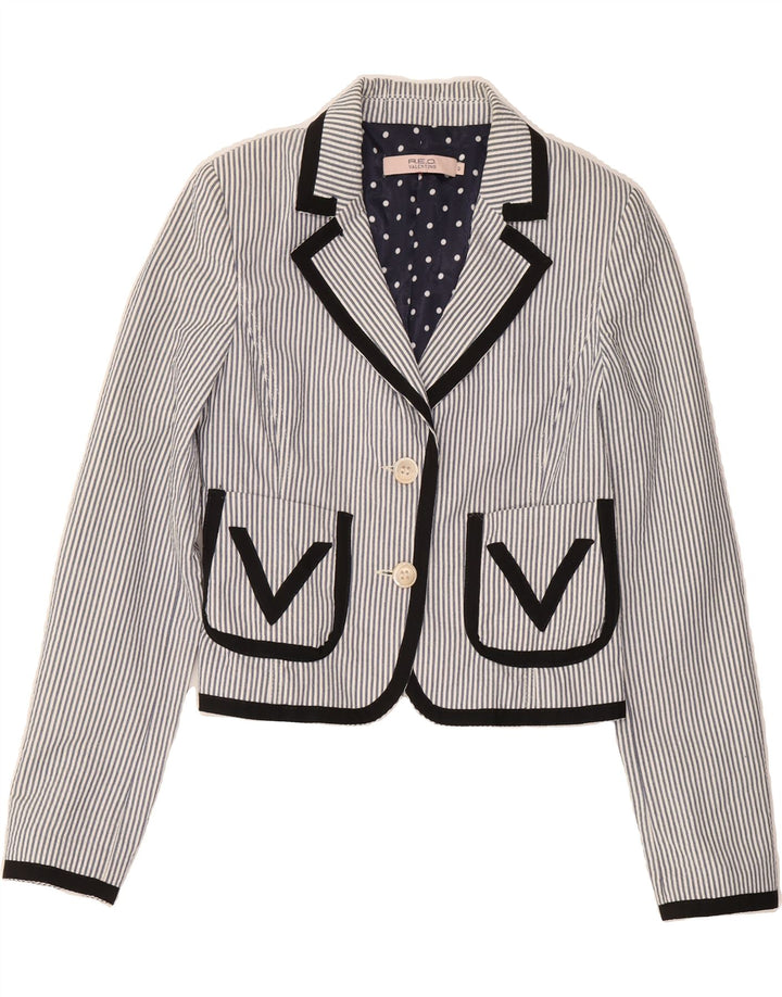RED VALENTINO Womens 2 Button Crop Blazer Jacket IT 42 Medium Blue Striped Vintage Red Valentino and Second-Hand Red Valentino from Messina Hembry 