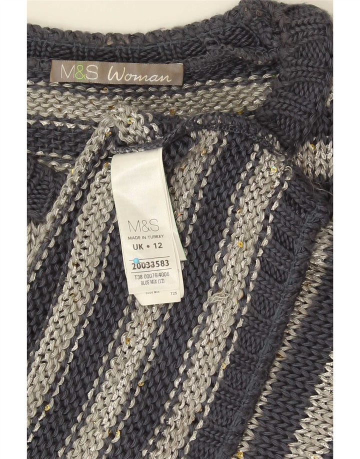 Marks & Spencer Pull col bateau pour femme UK 12 Gris moyen rayé
