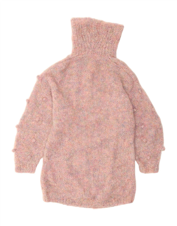 VINTAGE Womens Longline Roll Neck Jumper Sweater UK 14 Medium Pink Vintage Vintage and Second-Hand Vintage from Messina Hembry 