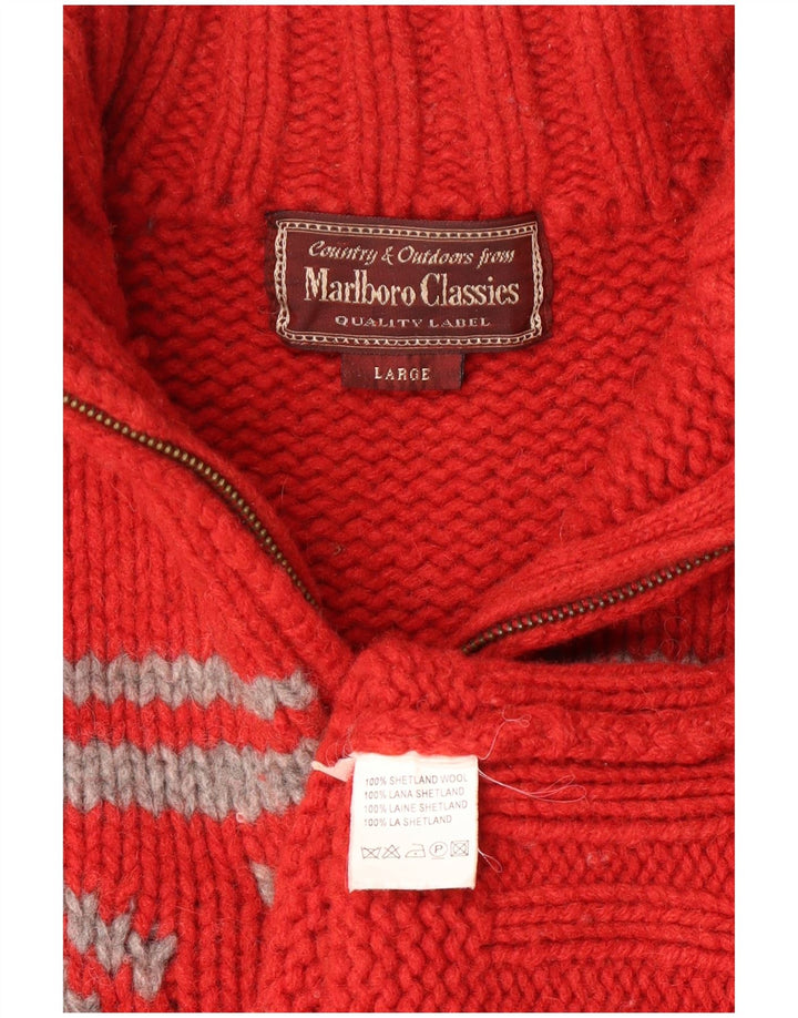 Marlboro Classics Pull à col zippé pour femme Grande laine Fair Isle rouge