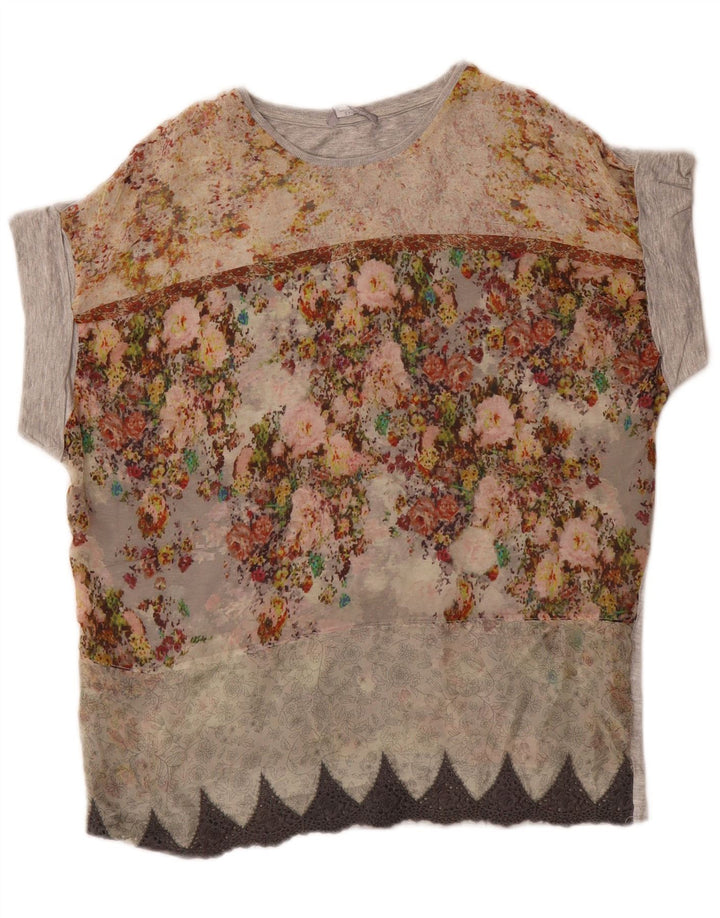 Zara Womens Blouse Top UK 14 Gris Moyen Floral