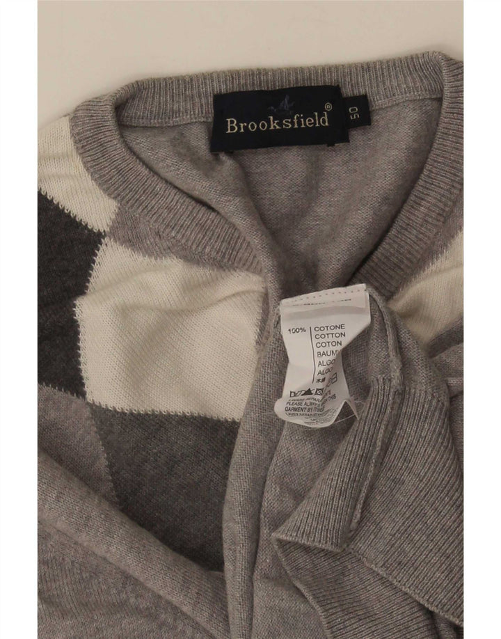 Brooksfield Pull col V pour homme IT 50 Gris moyen Argyle/Diamant