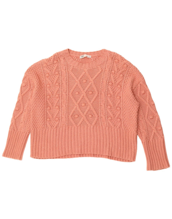 Zara Pull surdimensionné à col bateau pour femme UK 14 en coton rose moyen