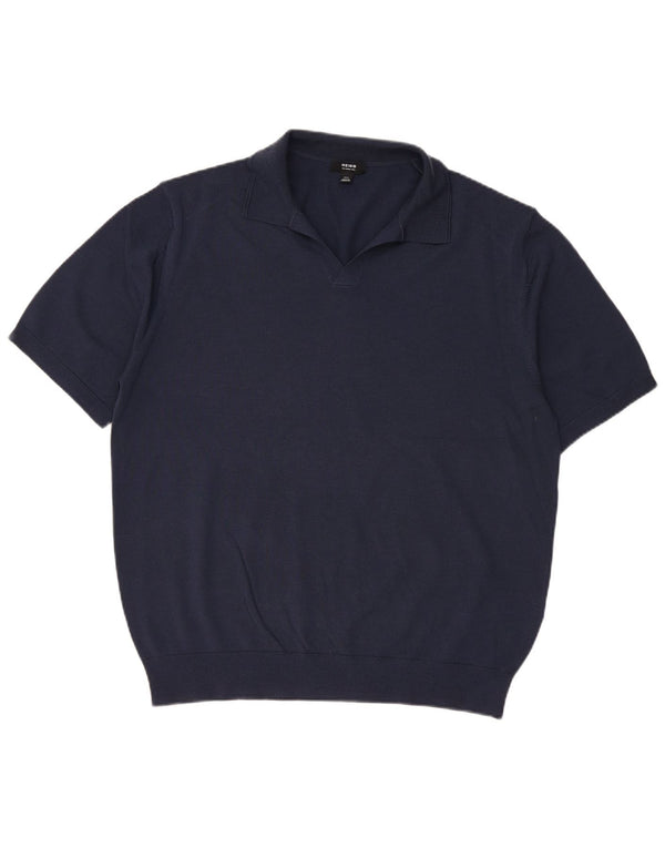 REISS Pull à manches courtes et col polo pour homme 2XL en laine bleu marine