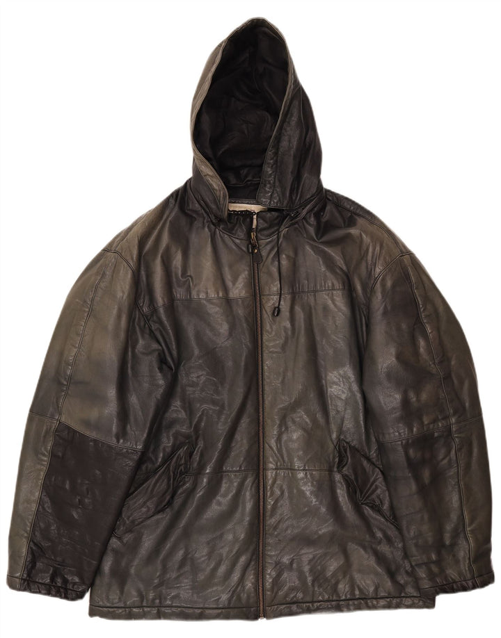 Conbipel Veste en cuir à capuche coupe ample pour homme IT 48 Cuir noir moyen