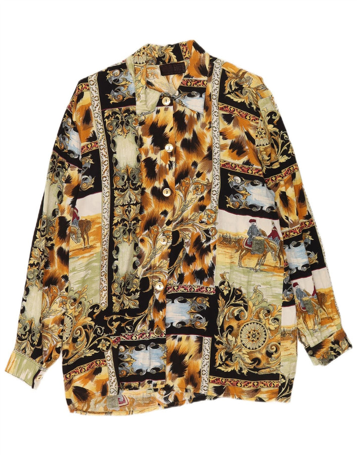 vintage Womens Abstract Pattern Shirt Blouse UK 14 Grand Multicolore