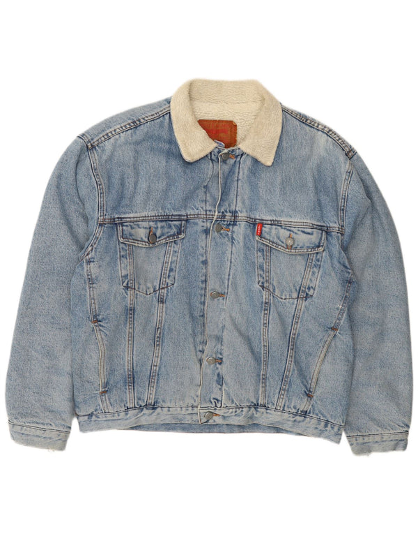 VINTAGE Mens Denim Sherpa Jacket UK 41 XL Blue Cotton