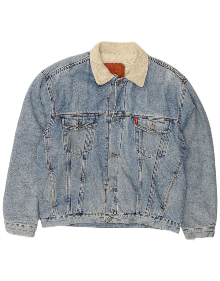 VINTAGE Mens Denim Sherpa Jacket UK 41 XL Blue Cotton