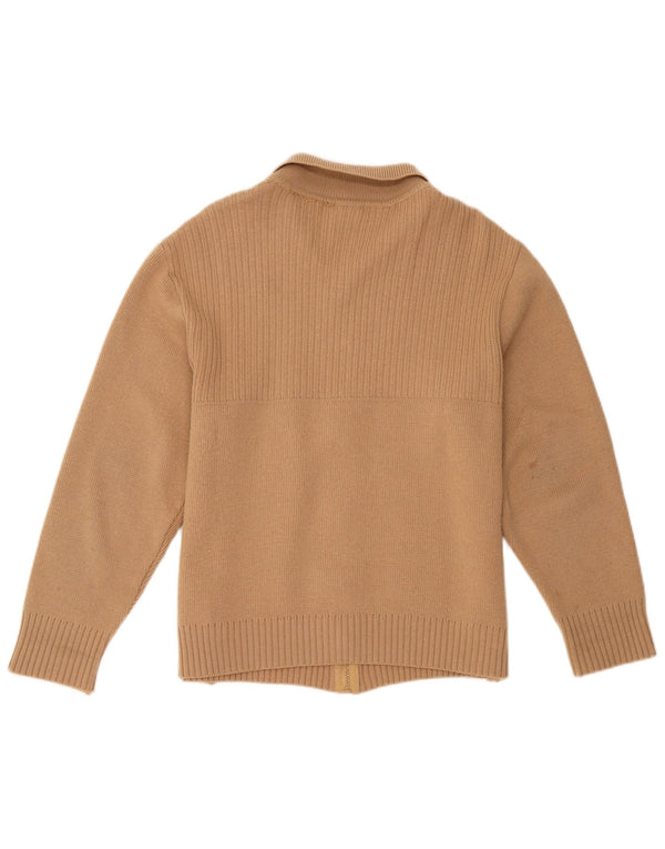 vintage Femme Cardigan Pull UK 12 Medium Brown Colourblock