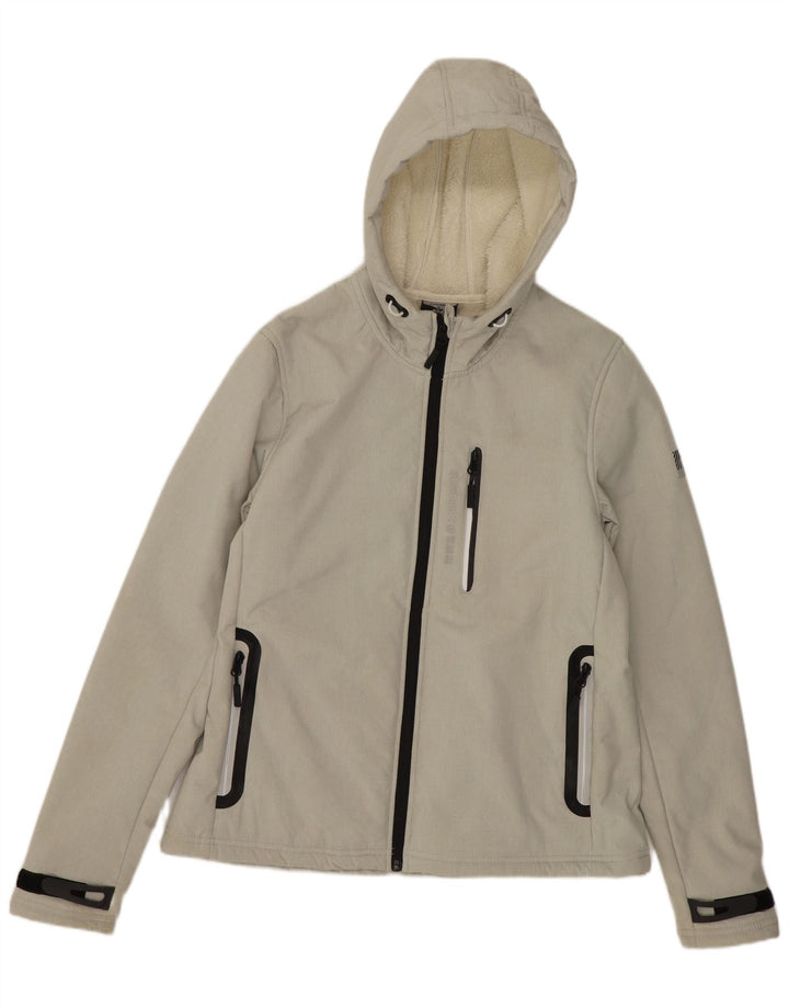 Superdry Veste Sherpa à capuche pour femme UK 12 Gris moyen Polyester