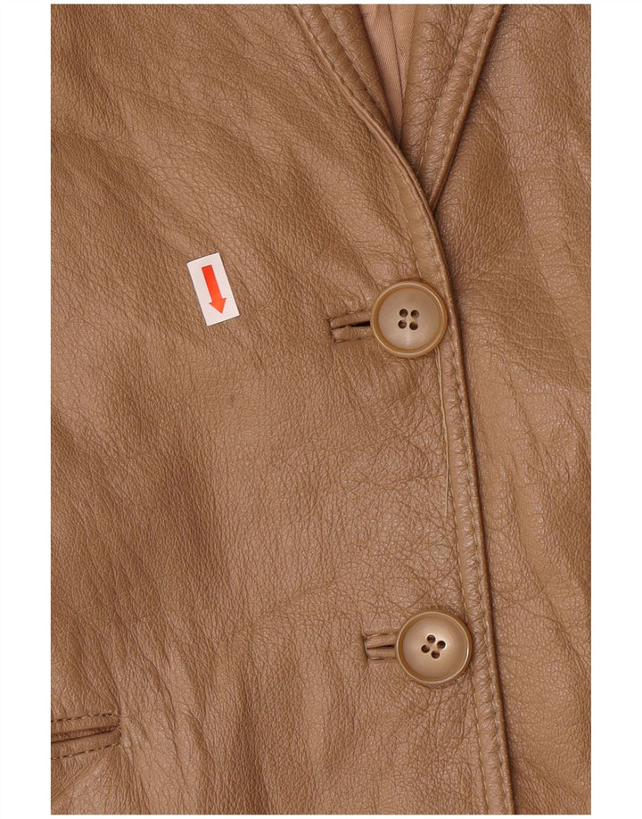 vintage Femme 2 Bouton Blazer Veste IT 44 Moyen Beige Cuir Classique