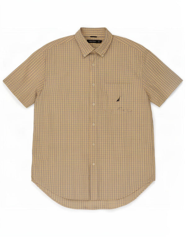 Nautica Chemise à manches courtes pour homme en coton à carreaux jaunes