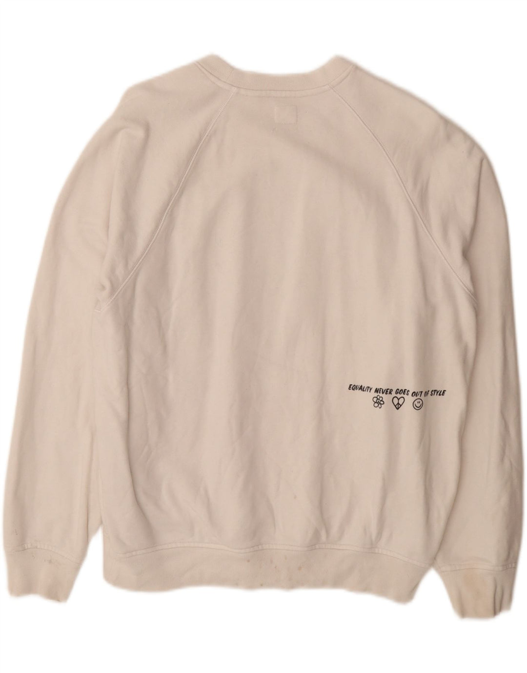 LEVI'S Mens Graphic Sweatshirt Jumper Small Off White Cotton Vintage Levi's and Second-Hand Levi's from Messina Hembry 