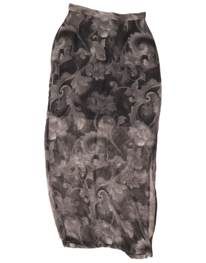 vintage Femme Midi Jupe W26 Petit Noir Floral