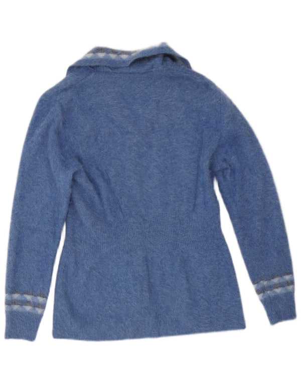 Awoba Cardigan pour femme UK 10 Petit Angora géométrique bleu