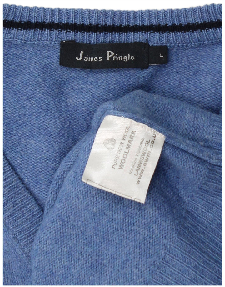 JAMES PRINGLE Pull col V pour homme en laine vierge bleu moyen