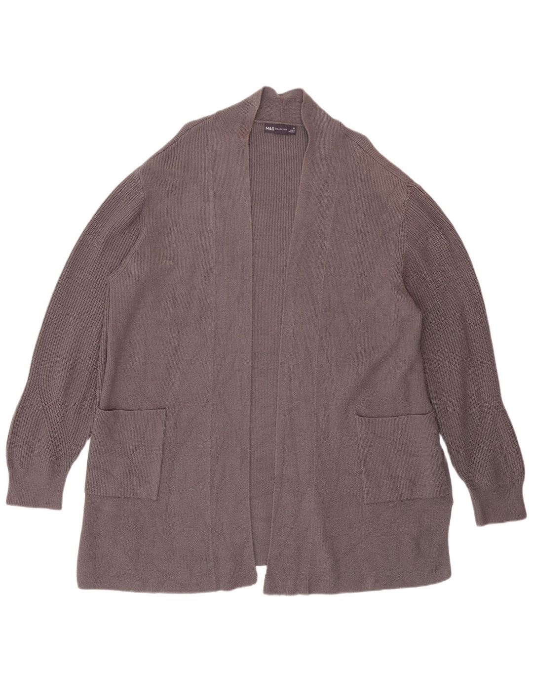 Marks & Spencer Pull Cardigan Ouvert pour Femme UK 20 2XL Gris Viscose