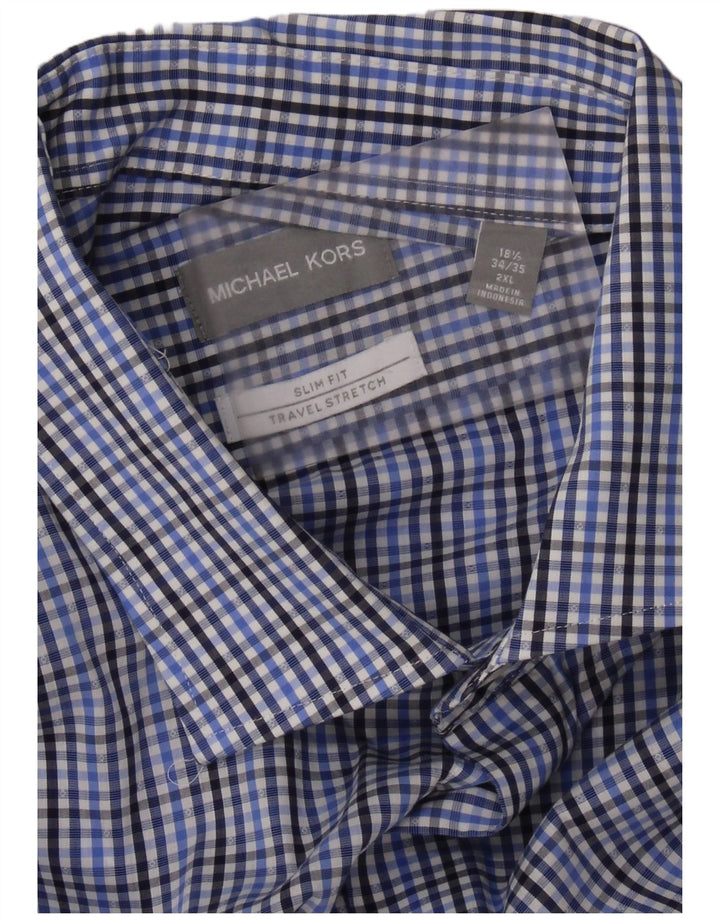 MICHAEL KORS Chemise Slim Fit Homme Taille 18 1/2 2XL Coton à Carreaux Bleu