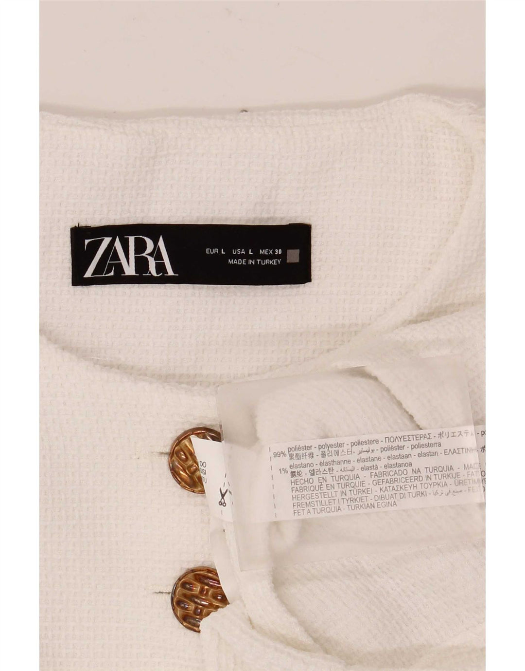 Zara Veste Boléro Femme UK 16 Large Blanc Polyester
