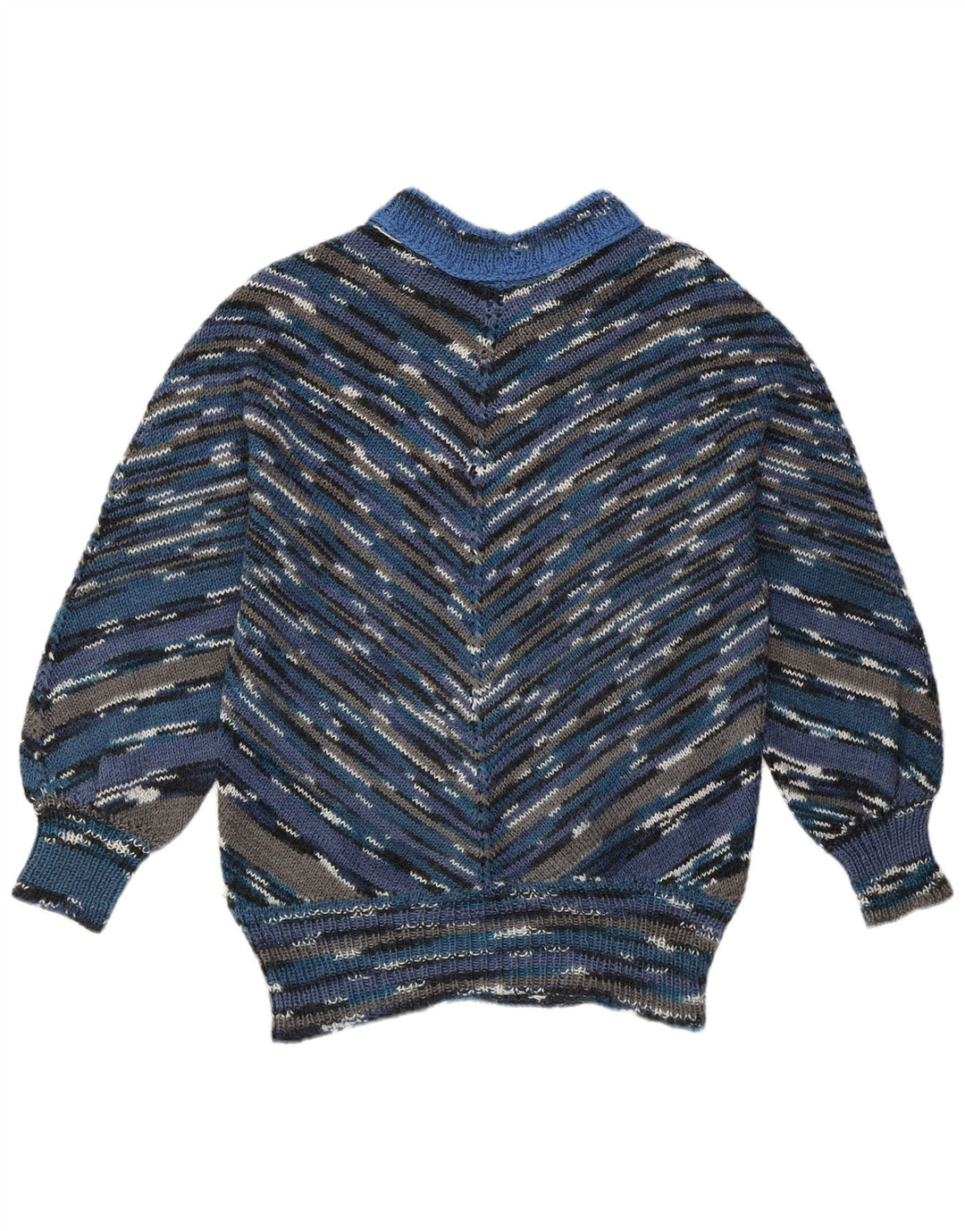 vintage Womens Turtle Neck Jumper Sweater UK 16 Grand Chevron multicolore