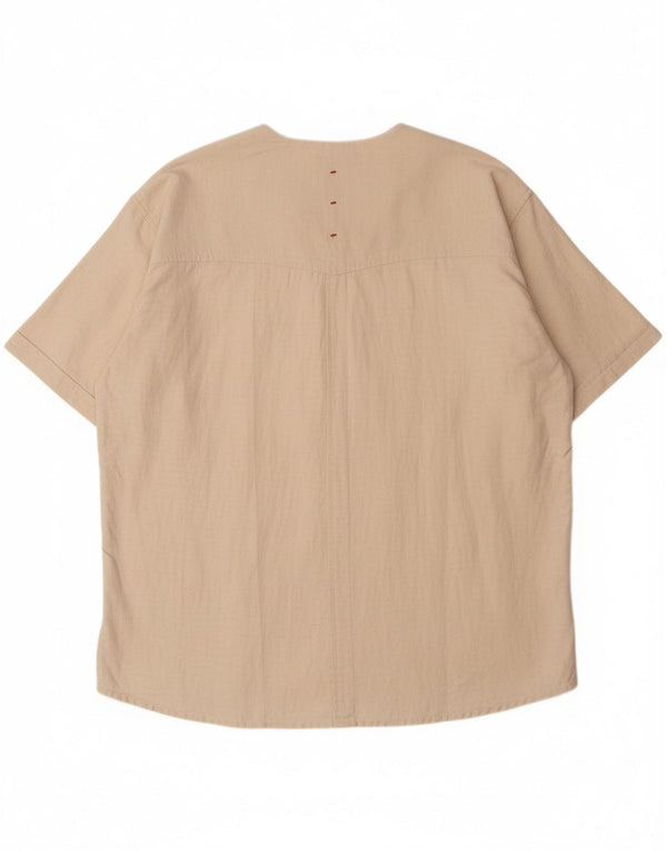 VINTAGE Chemise pull à manches courtes pour hommes XL Beige Colourblock