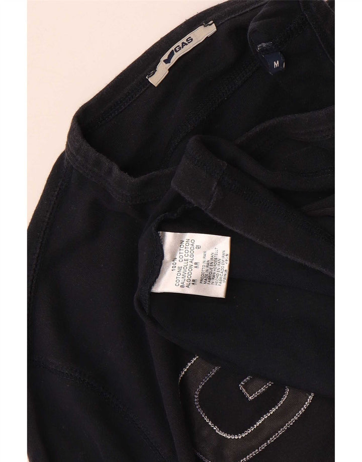 Gas Haut Graphique Femme Manches Longues UK 12 Bleu Marine Moyen Coton