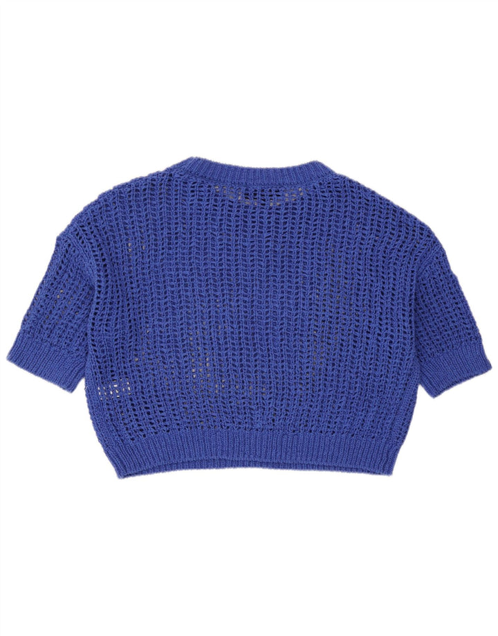 Zara Womens Oversize See Through Knit Crop Top UK 10 Petit Bleu Coton