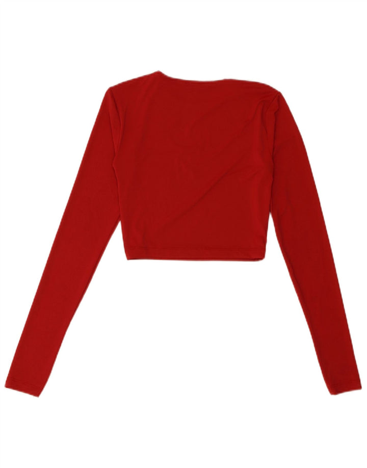 Zara Femme Crop Top Manches Longues UK 8 Small Rouge Polyamide