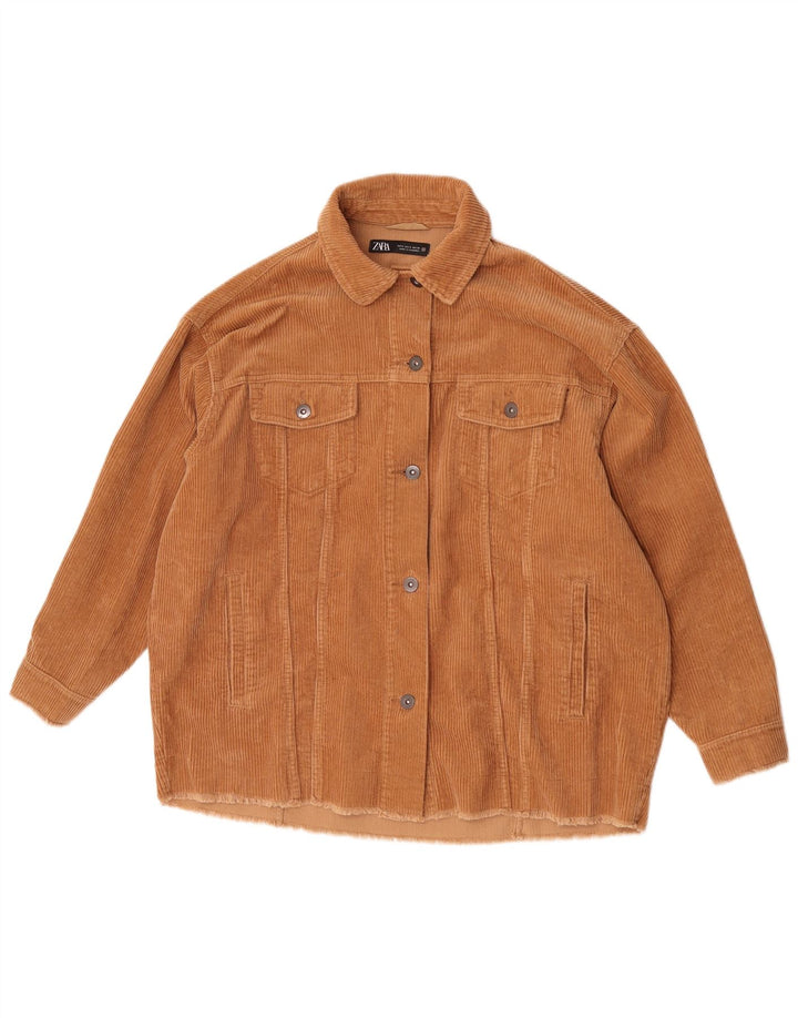 Zara Veste surdimensionnée en velours côtelé pour femme UK 10 Petit coton marron