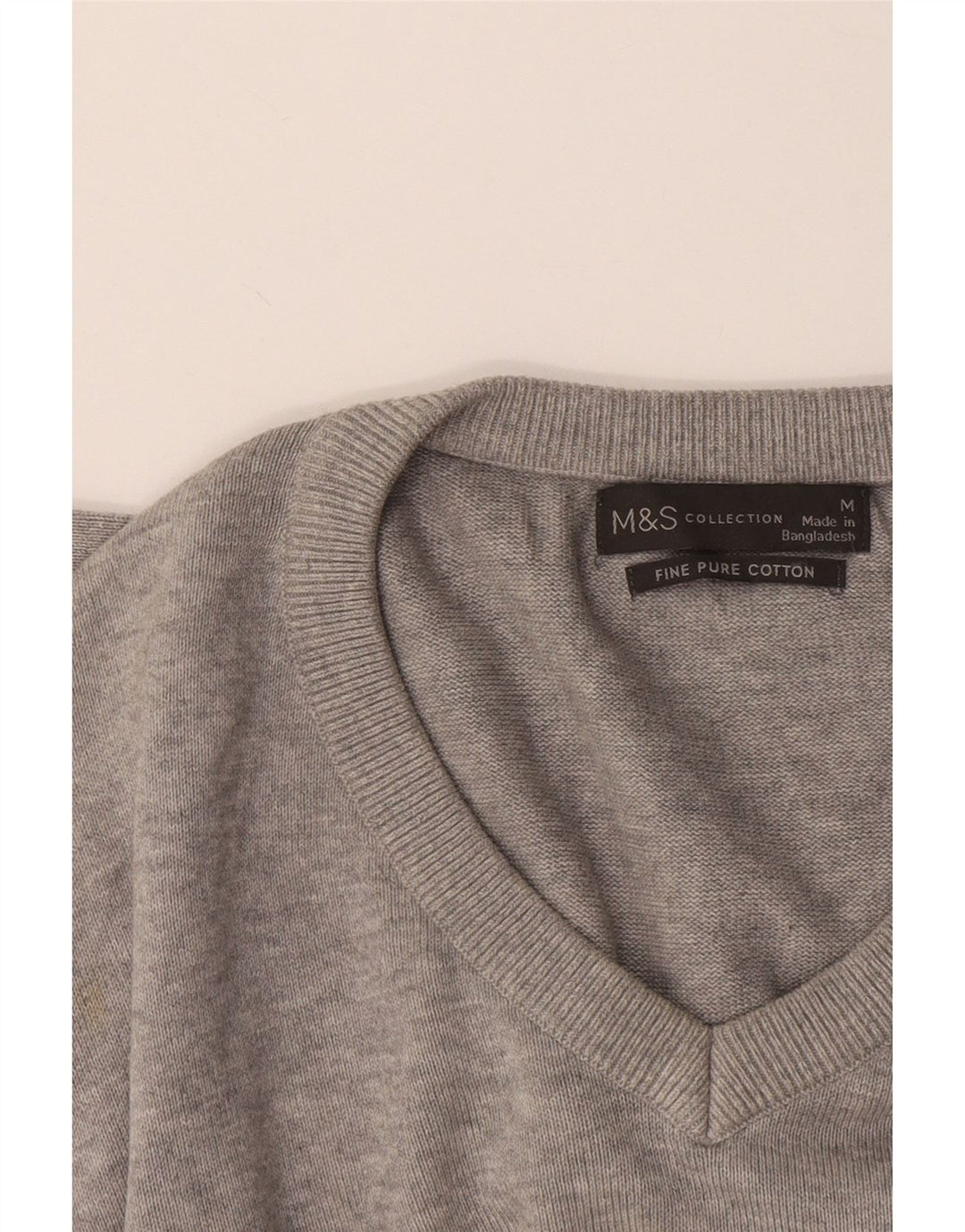 Marks & Spencer Pull Col V Homme Gris Moyen Moucheté Coton