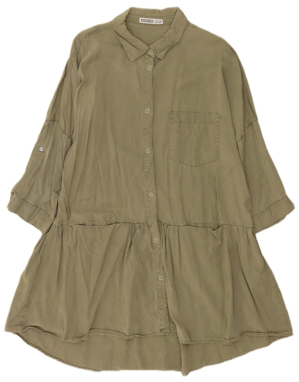 Zara Robe chemise manches 3/4 chauve-souris pour femme UK 18 XL Kaki