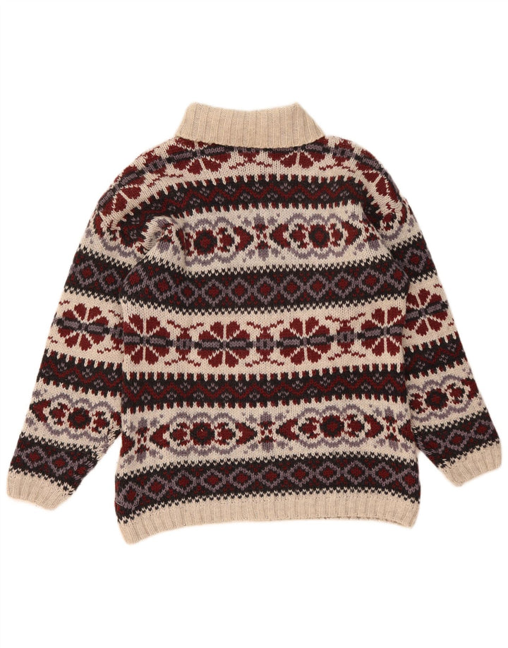 vintage Mens Roll Neck Jumper Pull Moyen Multicolore Fair Isle Wool