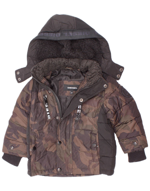 Diesel Veste matelassée à capuche graphique pour bébé garçon 18-24 mois Gris camouflage