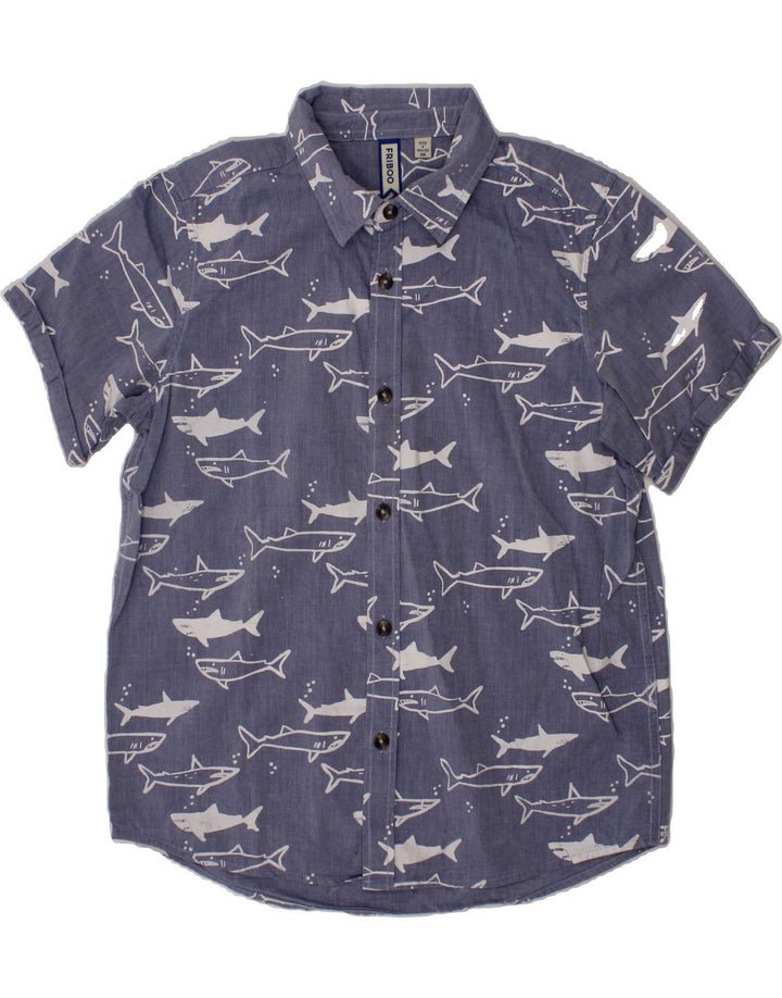 VINTAGE Boys Abstract Pattern Short Sleeve Shirt 11-12 Years Blue Vintage Vintage and Second-Hand Vintage from Messina Hembry 